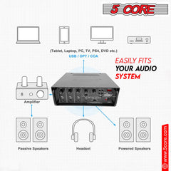 5Core Amplifier Home Audio Stereo Receiver PA Speaker Microphone Surround Sound Amp